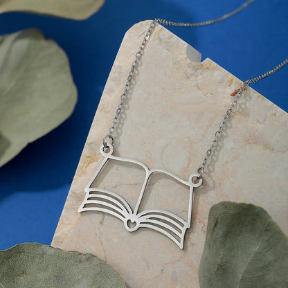 Open Book Pendant Necklace in Stainless Steel | Punk Design