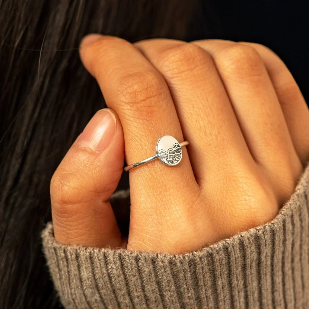 S925 Pure Silver Sea Wave Ring | Women's Minimalist Band
