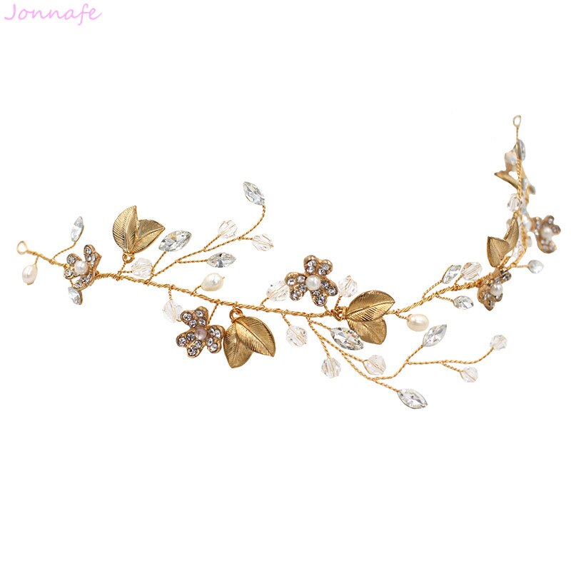Crystal Branches Gold Leaf Headband | Alloy Diamond Natural Bridal