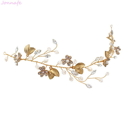 Crystal Branches Gold Leaf Headband | Alloy Diamond Natural Bridal