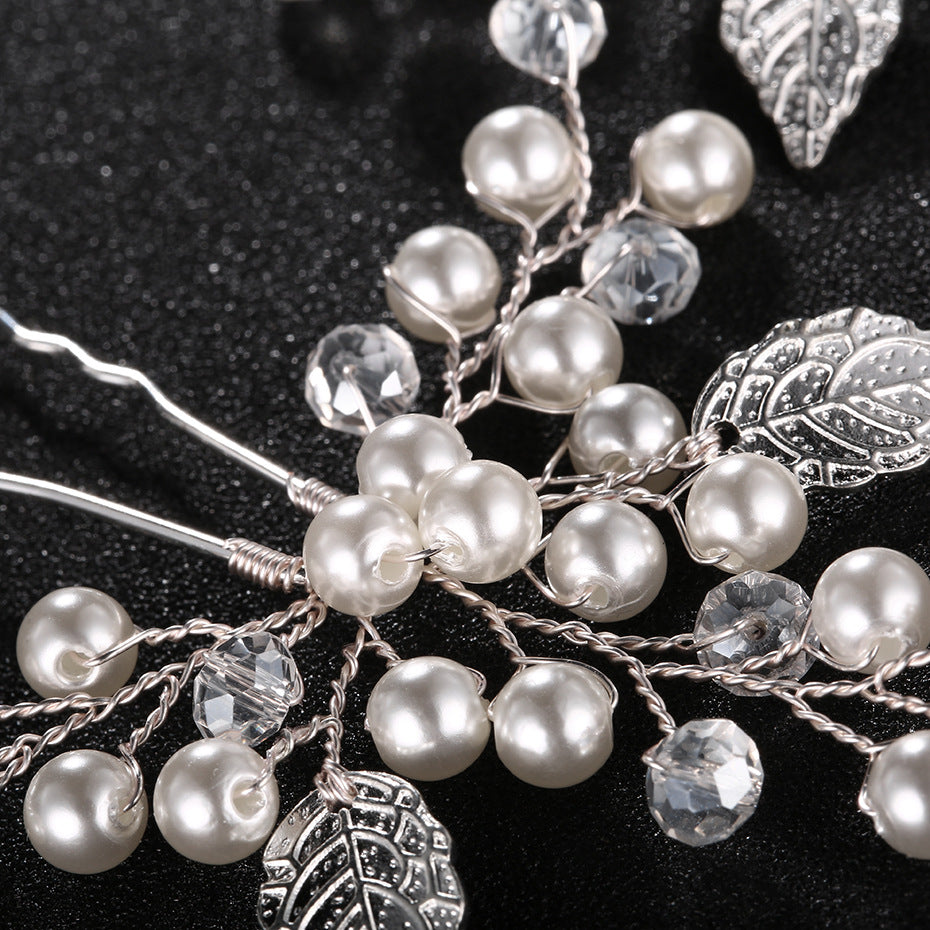Alloy Leaf Pearl Bridal Hairpin | 10.5x8.5cm Pair