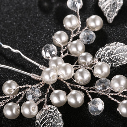 Alloy Leaf Pearl Bridal Hairpin | 10.5x8.5cm Pair
