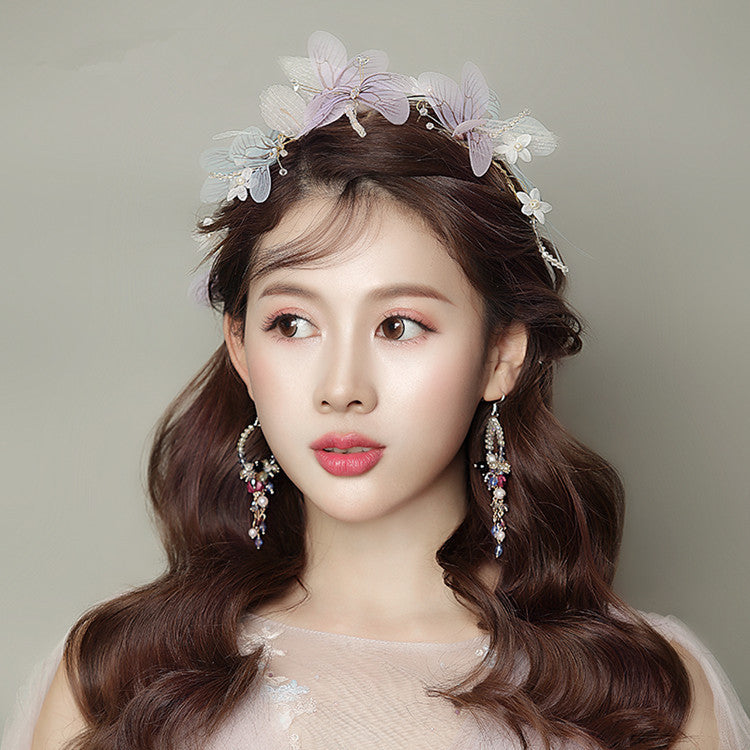 Bridal Wings Hair Band Set | Cloth Korean Purple with Earrings