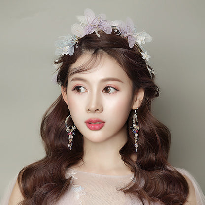 Bridal Wings Hair Band Set | Cloth Korean Purple with Earrings