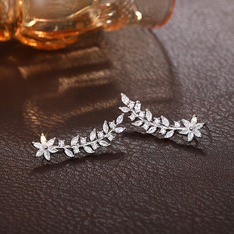 Full Diamond Flower Earrings | Copper Korean Style Gold Rose Gold Silver
