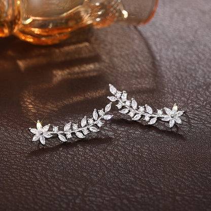 Full Diamond Flower Earrings | Copper Korean Style Gold Rose Gold Silver