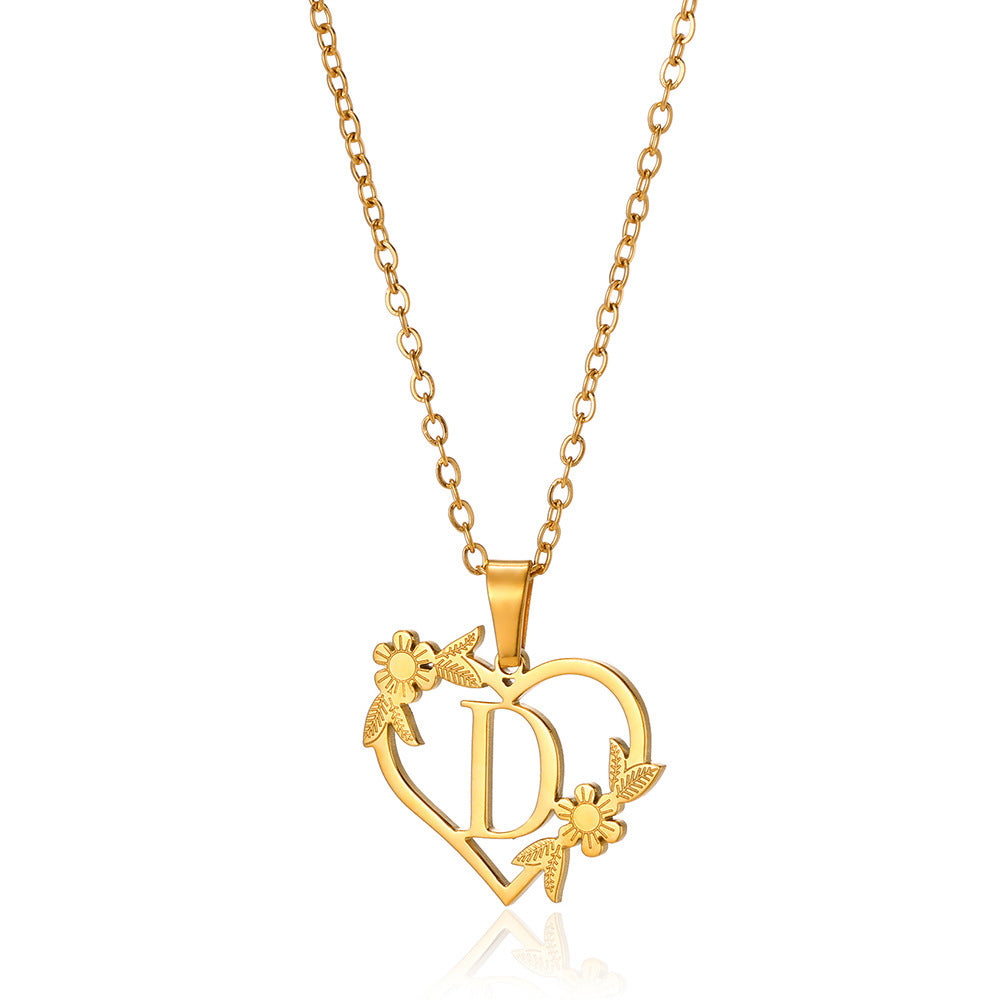 18K Gold Plated Hollow Heart and Flower Pendant Necklace