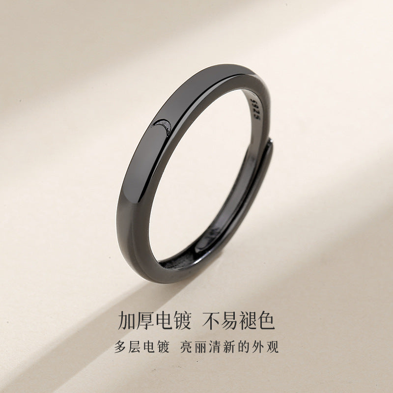 Sun Moon Lovers Ring | Alloy Couple Ring Black White