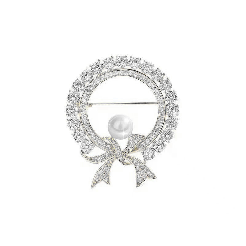 Rhinestone Bow Pearl Brooch | Alloy Korean Gold Silver Dual-Use