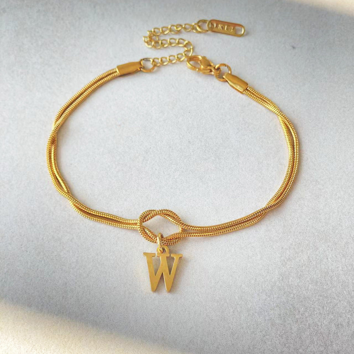 Initial Letter Love Knot Bracelet for Women | Gold Snake Chain