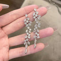 Crystal Diamond Leaf Tassel Earrings | Silver Needle Alloy Natural