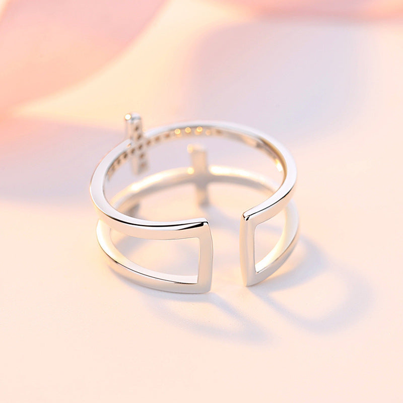 Double Cross Zircon Open Ring | Copper Women's Adjustable