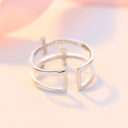 Double Cross Zircon Open Ring | Copper Women's Adjustable