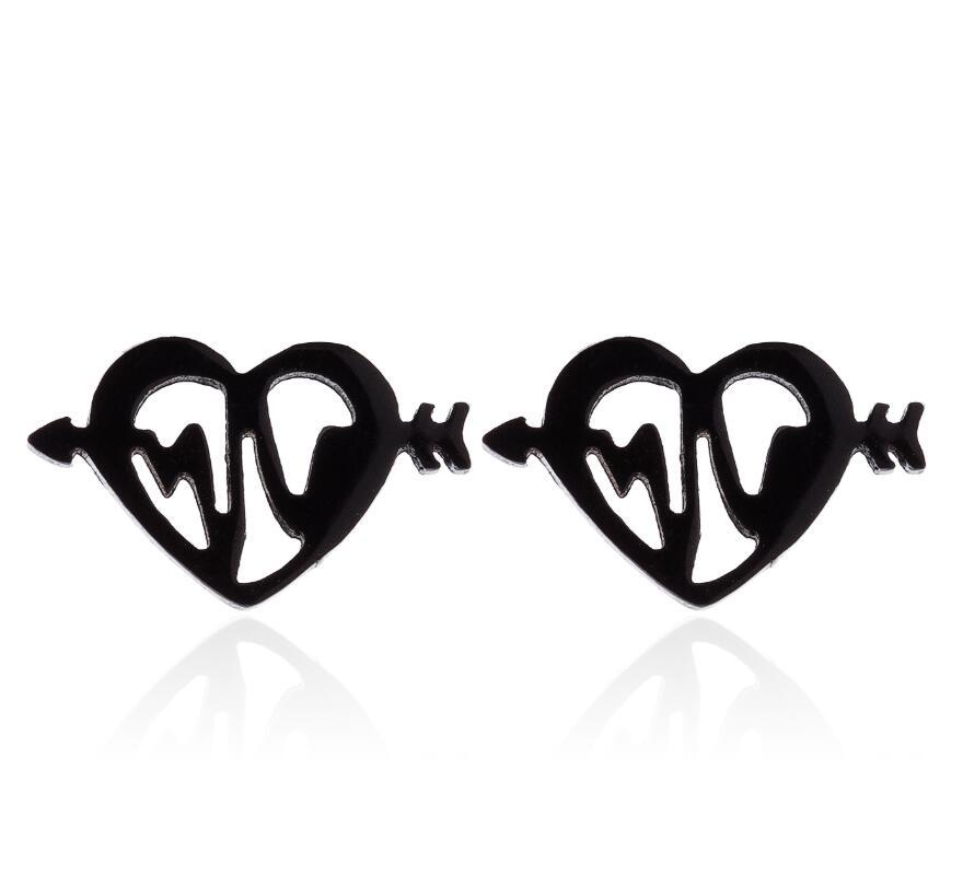 Arrow Through Heart Stud Earrings | Stainless Steel Gold Black Silver Rose