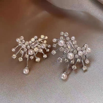 Pearl Stud Earrings | Alloy Geometric Gold