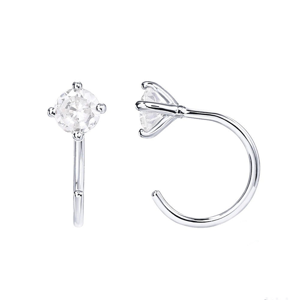 Semicircular Zircon Piercing Earrings | Copper Minimalist Gold Platinum