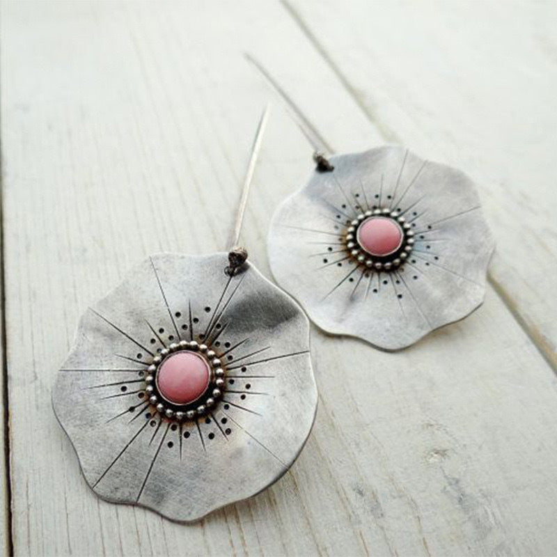 Lotus Leaf Metal Earrings | Alloy Silver Retro Electroplated