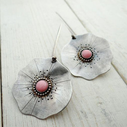 Lotus Leaf Metal Earrings | Alloy Silver Retro Electroplated