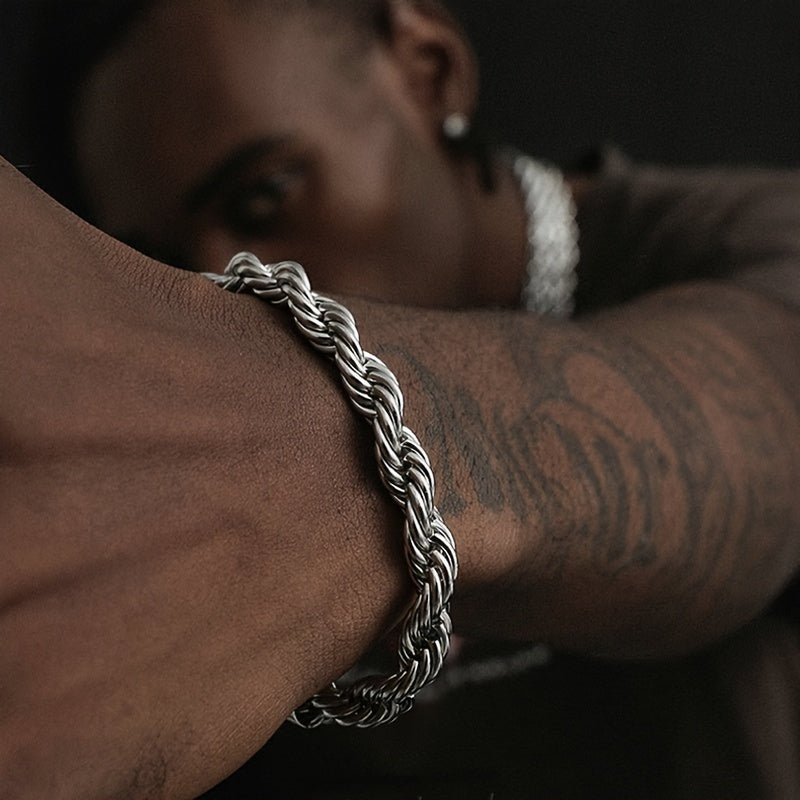 5mm Stainless Steel Twisted Rope Bracelet | 18K Gold Plated Chain for Men