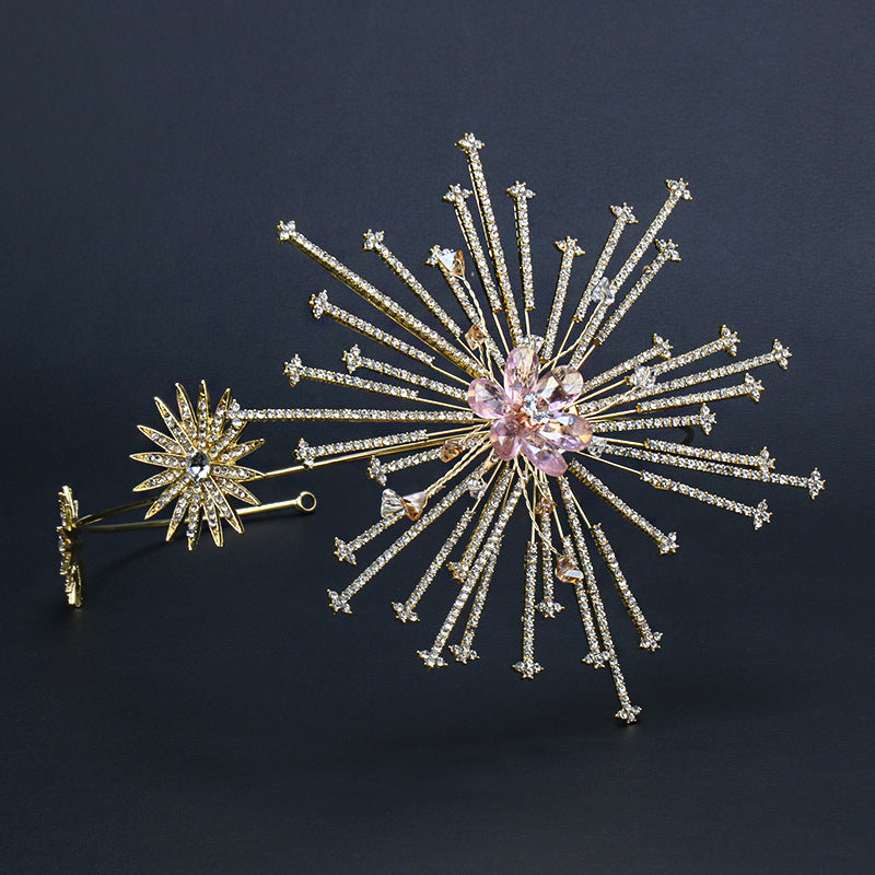 Bridal Rhinestone Fireworks Headband | Alloy Gold 14cm 103g