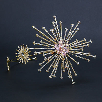 Bridal Rhinestone Fireworks Headband | Alloy Gold 14cm 103g