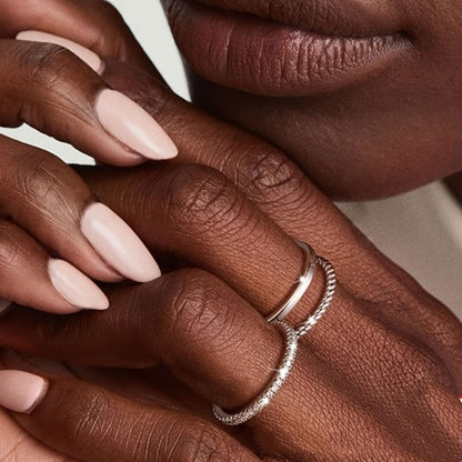Copper Zircon Ring Set for Women | 3-Piece Silver