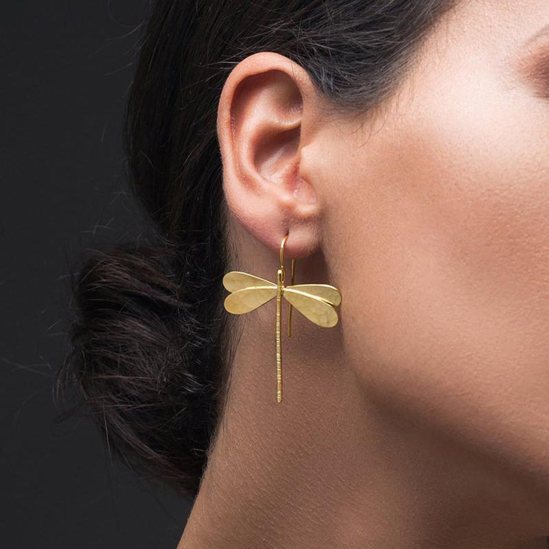 3D Gold Dragonfly Drop Earrings | Zinc Alloy Vintage 4.6cm