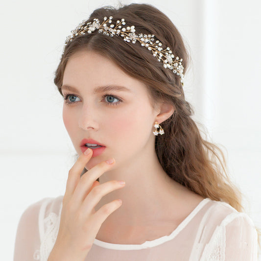 Pearl Wedding Hair Hoop | Alloy Water Diamond Gold Silver