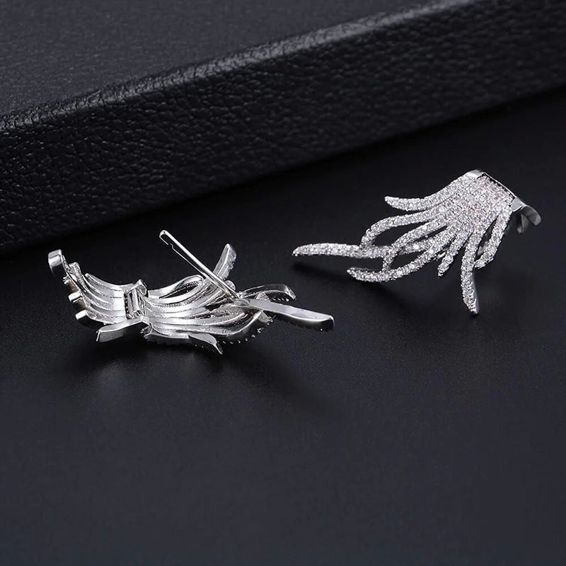 Feather Ear Clip Zircon Earrings | Copper Inlaid Gold Silver