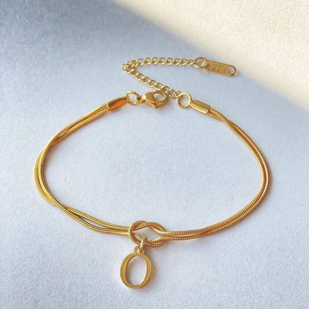 Initial Letter Love Knot Bracelet for Women | Gold Snake Chain