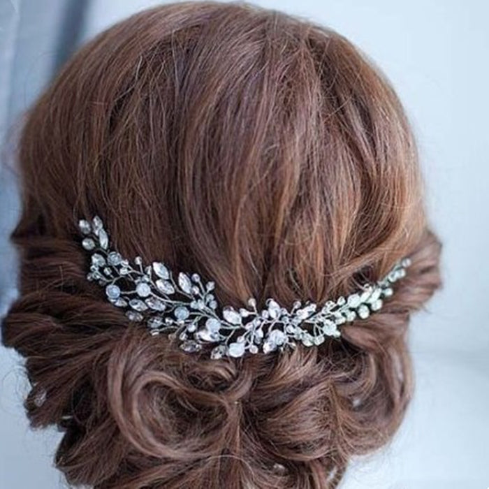 Crystal Leaf Wedding Headband | Glass Glaze White Bridal