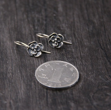 S925 Vintage Silver Rose Earrings | Thai Silver Retro Floral 9mm
