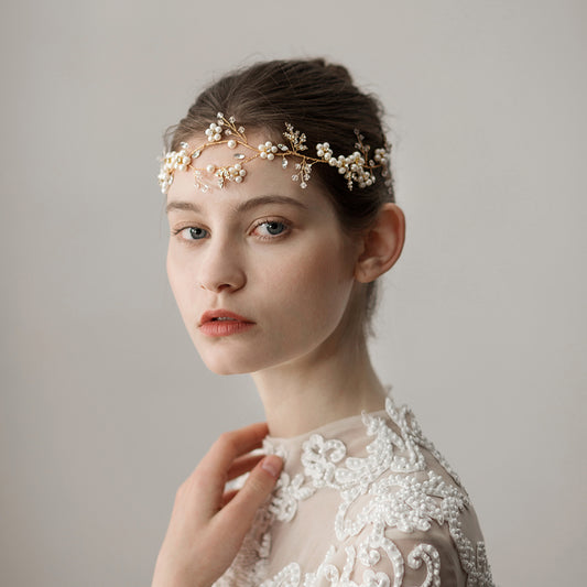 Pearl Flower Wedding Headband | Imitation Pearl Sweet Gold