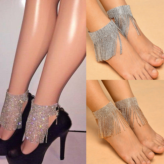 Punk Full Drill Tassel Anklet | Alloy Diamond Geometric European