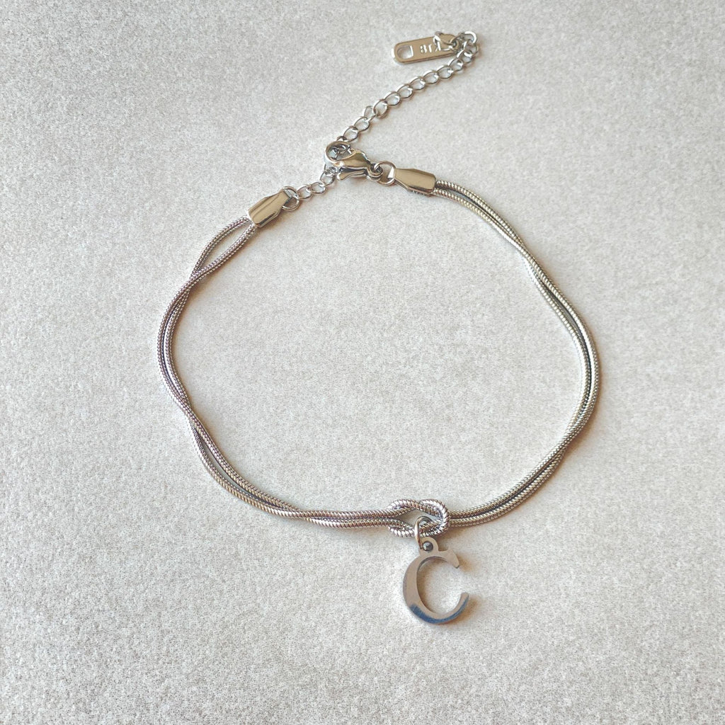 Initial Letter Love Knot Bracelet for Women | Gold Snake Chain