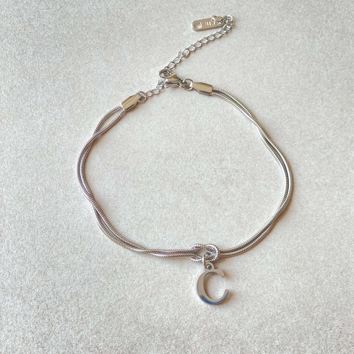 Initial Letter Love Knot Bracelet for Women | Gold Snake Chain