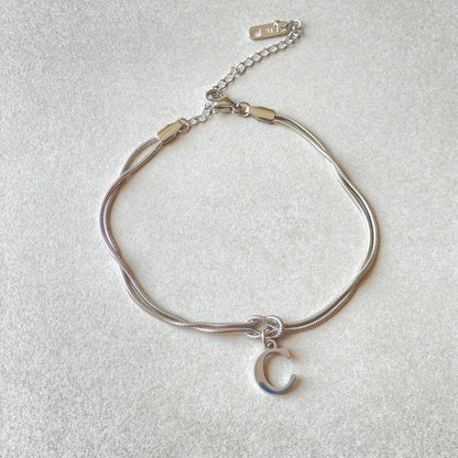 Initial Letter Love Knot Bracelet for Women | Gold Snake Chain