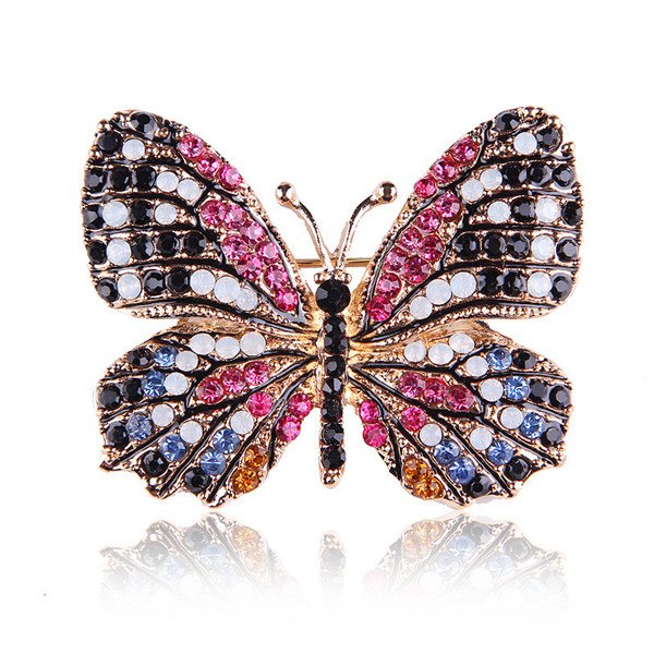 Rhinestone Butterfly Brooch Pin | Alloy Gold Wedding Bridal 4cm