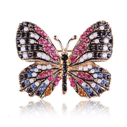 Rhinestone Butterfly Brooch Pin | Alloy Gold Wedding Bridal 4cm