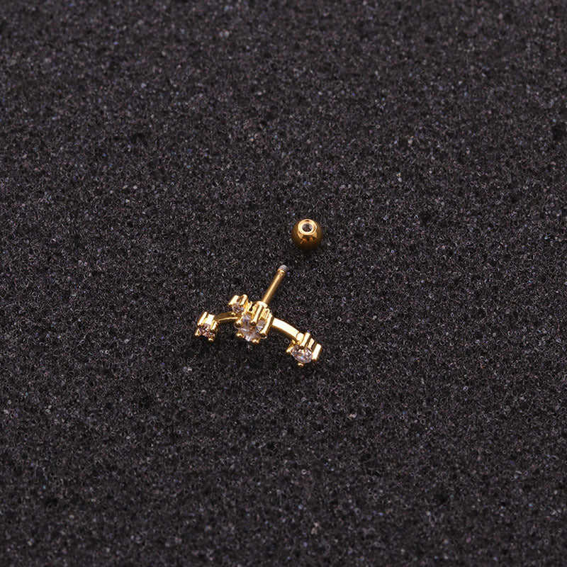 Double Head Screw Earrings | Metal Zircon Inlaid 6 Styles