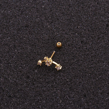 Double Head Screw Earrings | Metal Zircon Inlaid 6 Styles