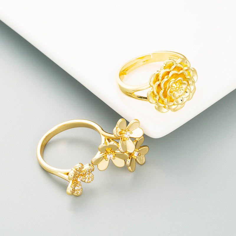 Cold Wind Personality Ring | Copper Gold Plated Floral Women's