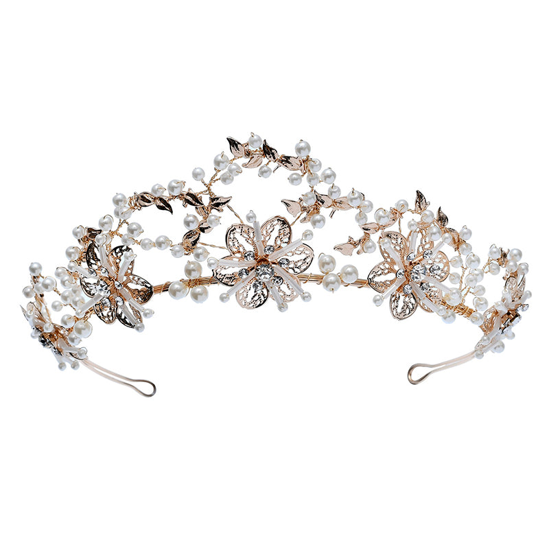 Bridal Pearl Crystal Crown Headdress | KC Gold Manual Crafted