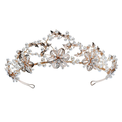 Bridal Pearl Crystal Crown Headdress | KC Gold Manual Crafted