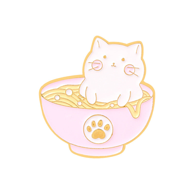 Kitty Bowl Cat Brooch | Alloy Electroplated Personality 5 Styles