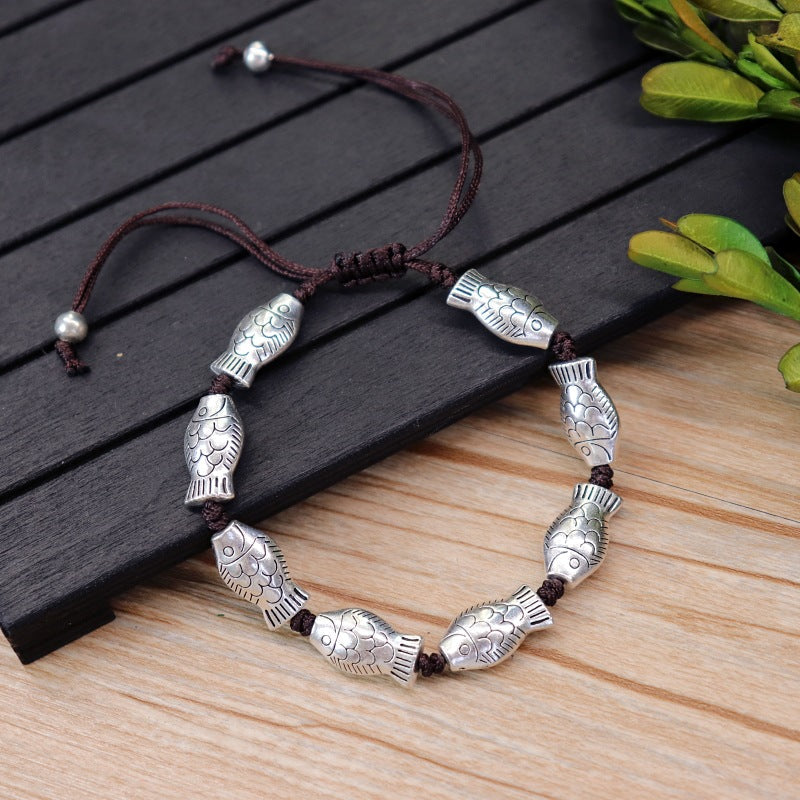 Woven Ethnic Style Bracelet with Cultural Pendants