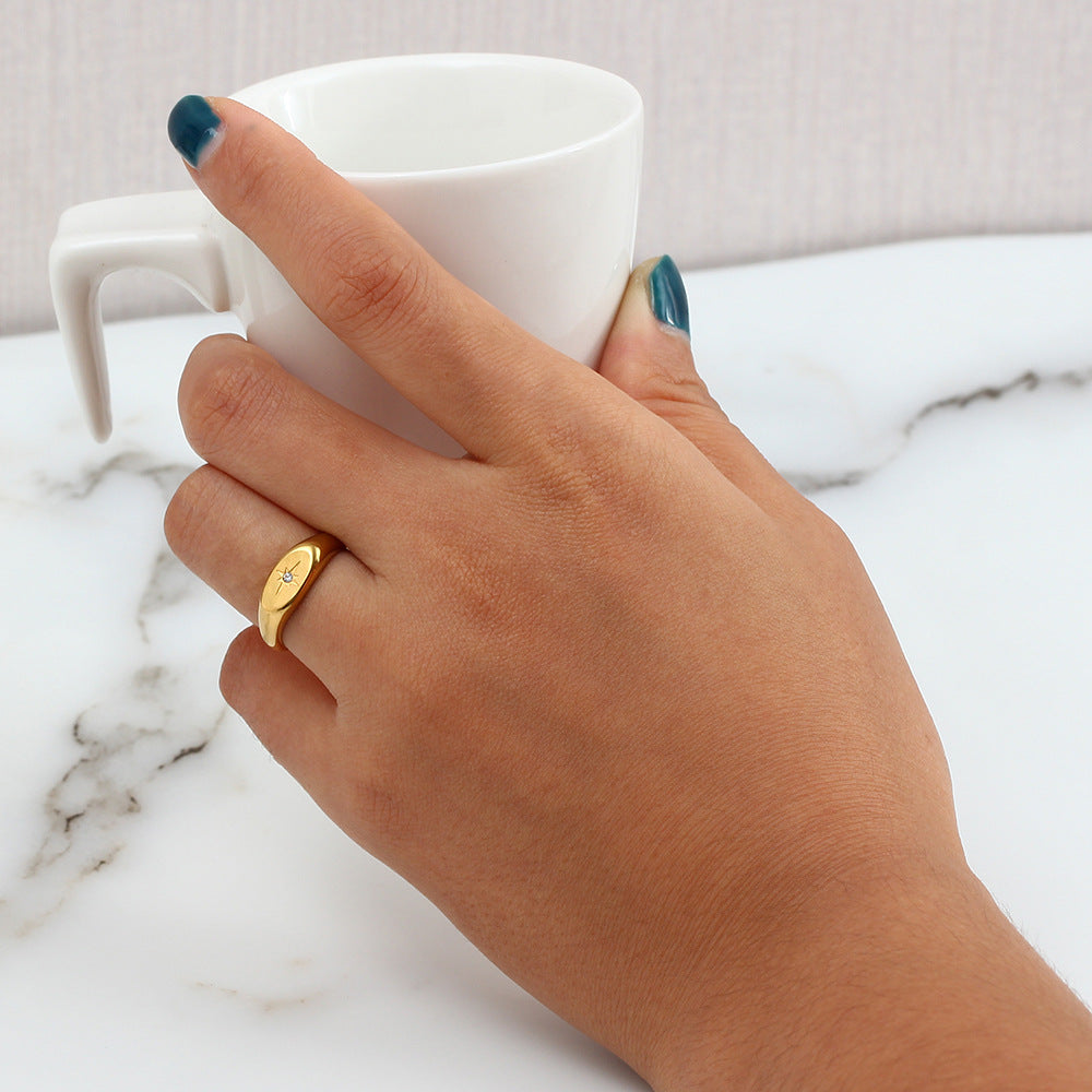 Golden Oval Star Zircon Ring | Stainless Steel Women's Fashion OL
