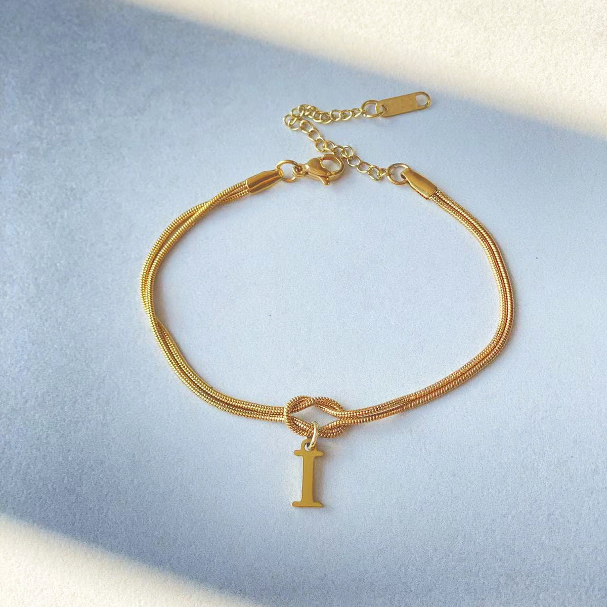 Initial Letter Love Knot Bracelet for Women | Gold Snake Chain