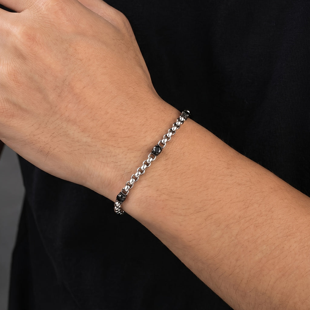Black Zircon Square Curb Chain Bracelet for Men