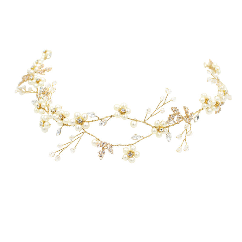 Pearl Flower Wedding Headband | Imitation Pearl Sweet Gold
